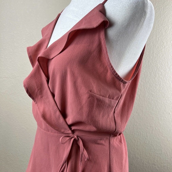 Monteau Top‎ Women Medium Spaghetti Strap V-Neck Ruffle Mauve Pink Wrap Blouse - Picture 5 of 12